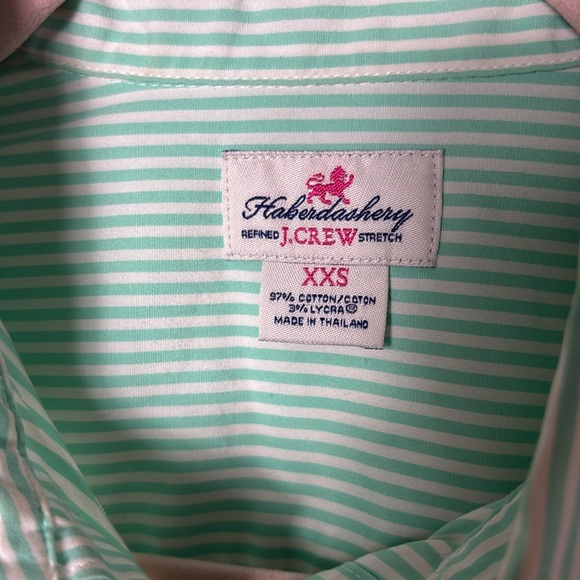 J. Crew Haberdashery Shirt Green White Striped Button Down Long Sleeves size XXS - Picture 3 of 9